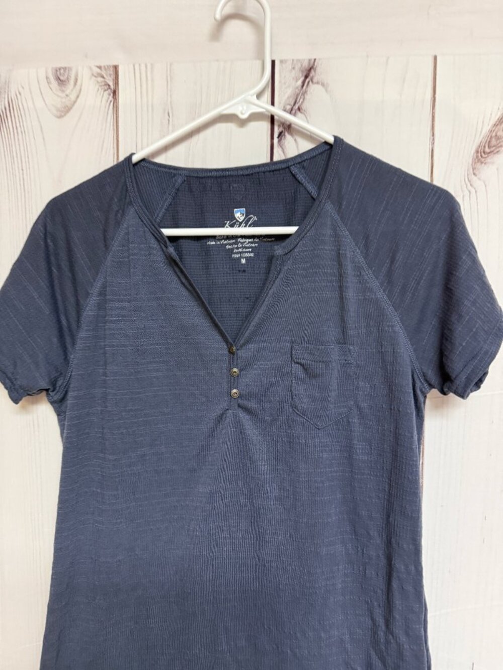 KÜHL Women’s Short Sleeve Tencel Henley Medium Blue Heather EUC - Picture 2 of 10